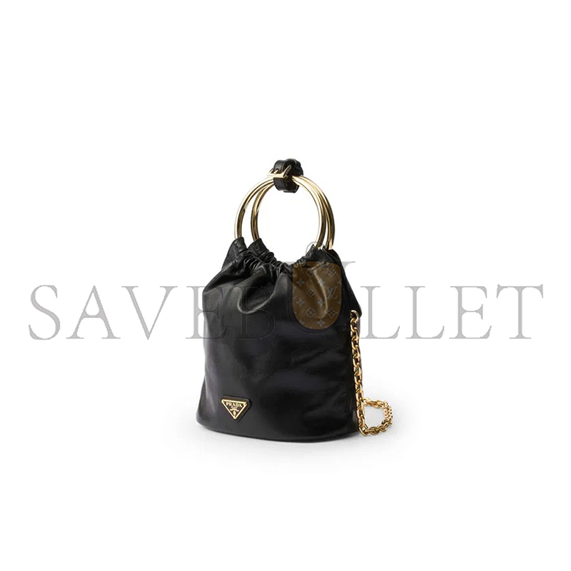 PRADA BLACK LEATHER BUCKET BAG 1BC227 (19*15*8cm)